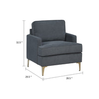 Cole Accent Chair, Dark Gray Chenille, Track Arms, Gold Metal Legs - BM346653