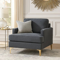 Cole Accent Chair, Dark Gray Chenille, Track Arms, Gold Metal Legs - BM346653