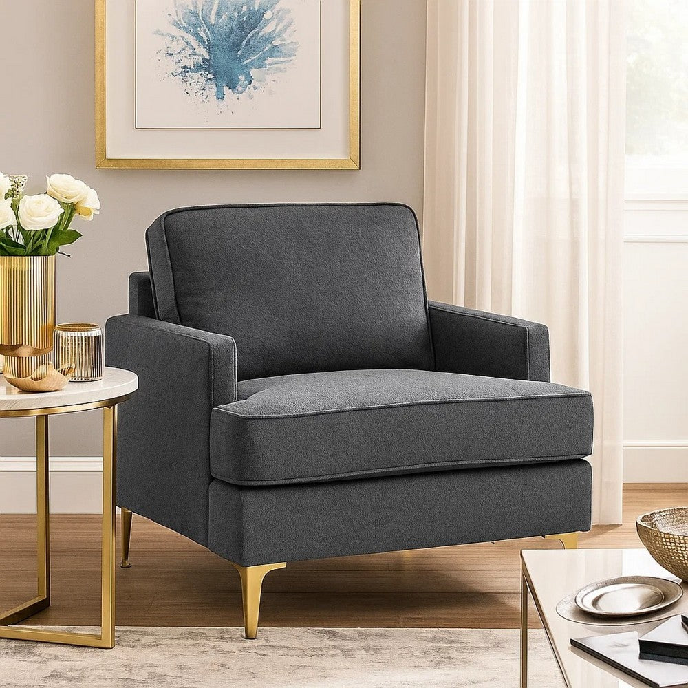 Cole Accent Chair, Dark Gray Chenille, Track Arms, Gold Metal Legs - BM346653