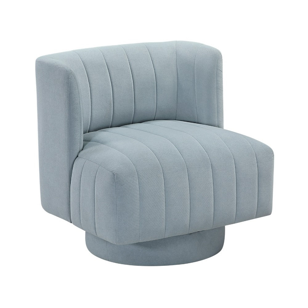 Joya Swivel Accent Chair, Barrel Wingback, Channeled Aqua Blue Polyester - BM346654
