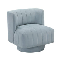 Joya Swivel Accent Chair, Barrel Wingback, Channeled Aqua Blue Polyester - BM346654