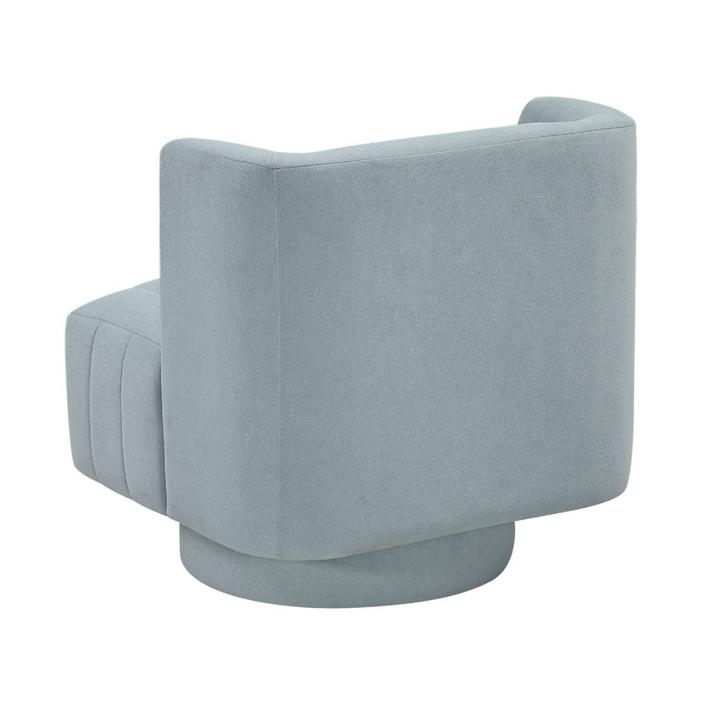 Joya Swivel Accent Chair, Barrel Wingback, Channeled Aqua Blue Polyester - BM346654