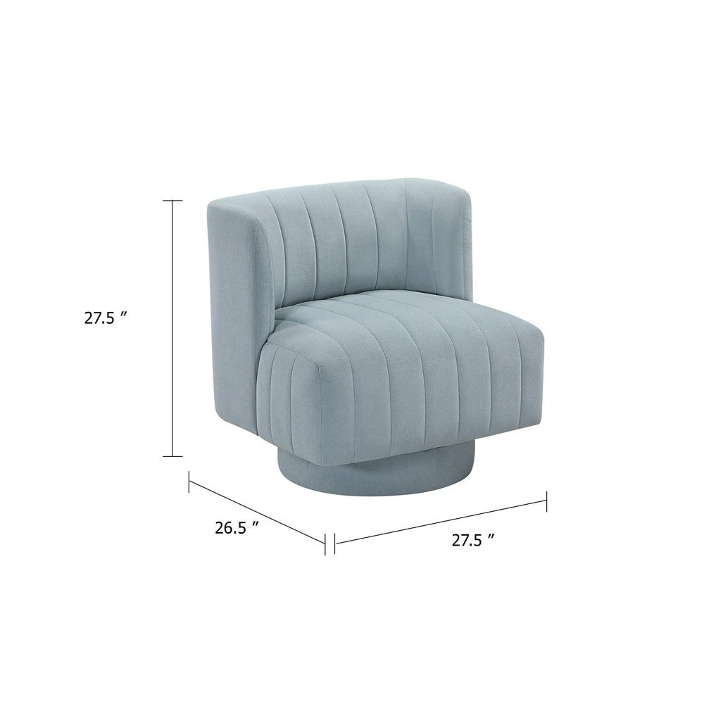 Joya Swivel Accent Chair, Barrel Wingback, Channeled Aqua Blue Polyester - BM346654