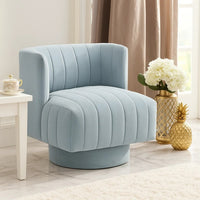 Joya Swivel Accent Chair, Barrel Wingback, Channeled Aqua Blue Polyester - BM346654