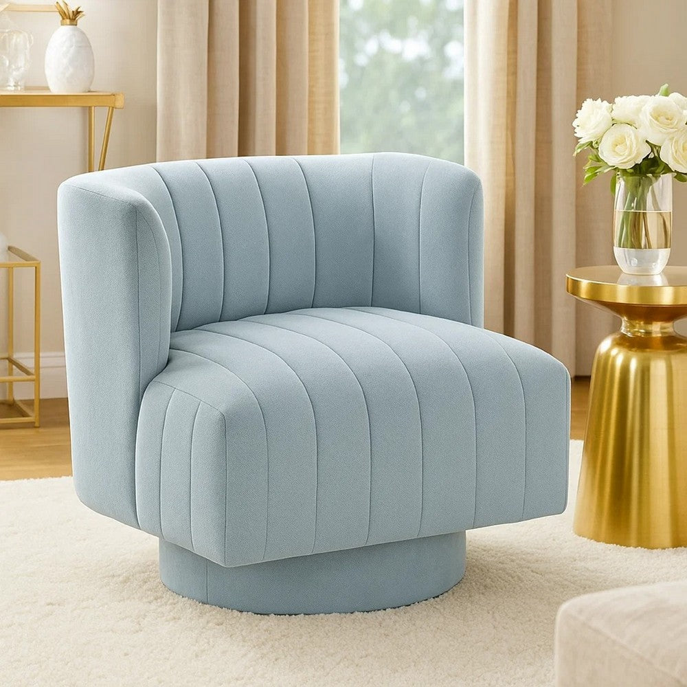 Joya Swivel Accent Chair, Barrel Wingback, Channeled Aqua Blue Polyester - BM346654