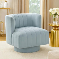 Joya Swivel Accent Chair, Barrel Wingback, Channeled Aqua Blue Polyester - BM346654