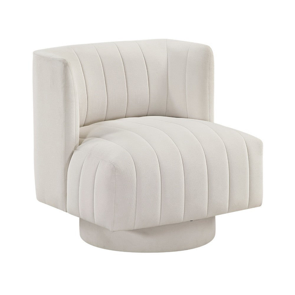 Joya Swivel Accent Chair, Barrel Wingback, Channeled Beige Polyester - BM346655