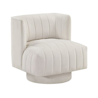 Joya Swivel Accent Chair, Barrel Wingback, Channeled Beige Polyester - BM346655
