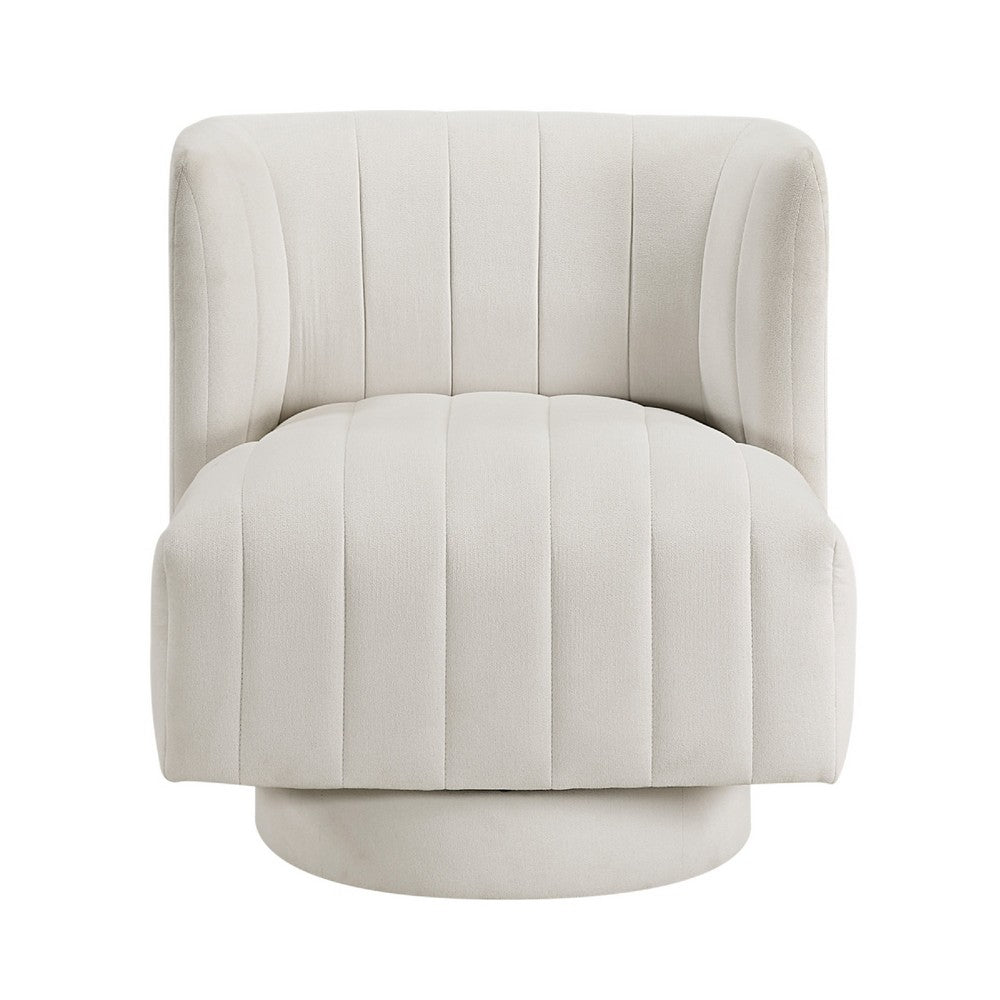 Joya Swivel Accent Chair, Barrel Wingback, Channeled Beige Polyester - BM346655
