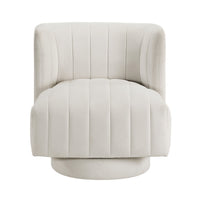 Joya Swivel Accent Chair, Barrel Wingback, Channeled Beige Polyester - BM346655