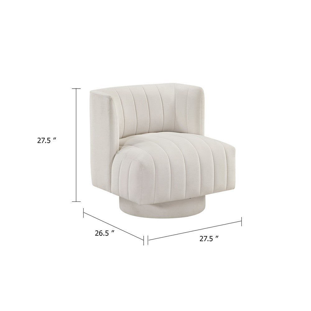 Joya Swivel Accent Chair, Barrel Wingback, Channeled Beige Polyester - BM346655