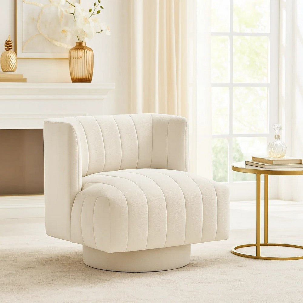 Joya Swivel Accent Chair, Barrel Wingback, Channeled Beige Polyester - BM346655