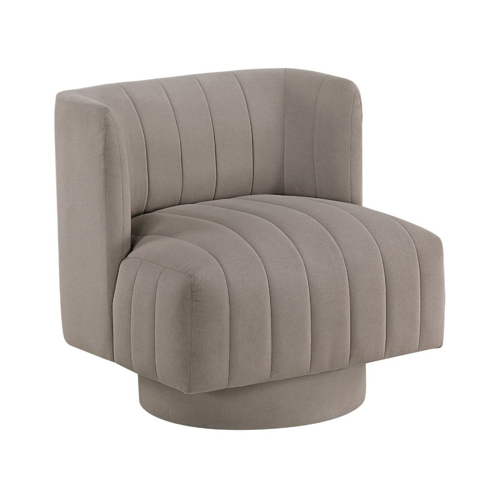 Joya Swivel Accent Chair, Barrel Wingback, Channeled Taupe Gray Polyester - BM346656