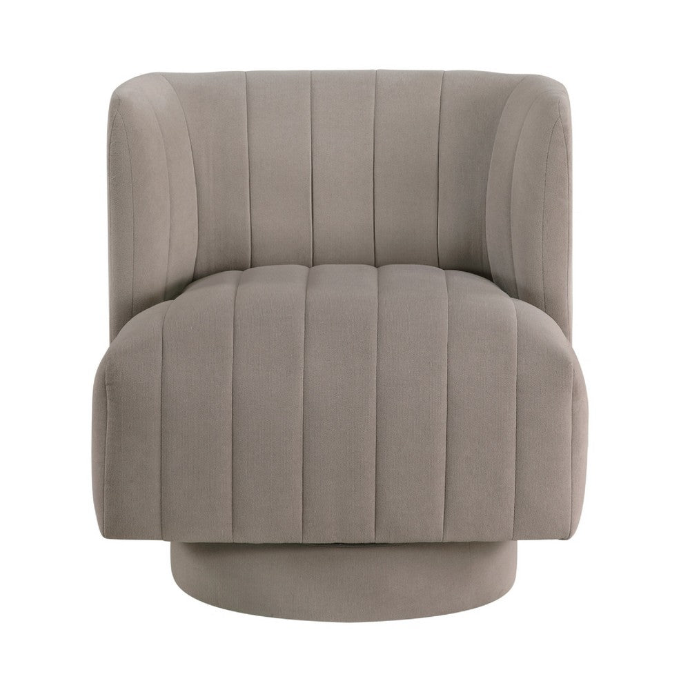 Joya Swivel Accent Chair, Barrel Wingback, Channeled Taupe Gray Polyester - BM346656