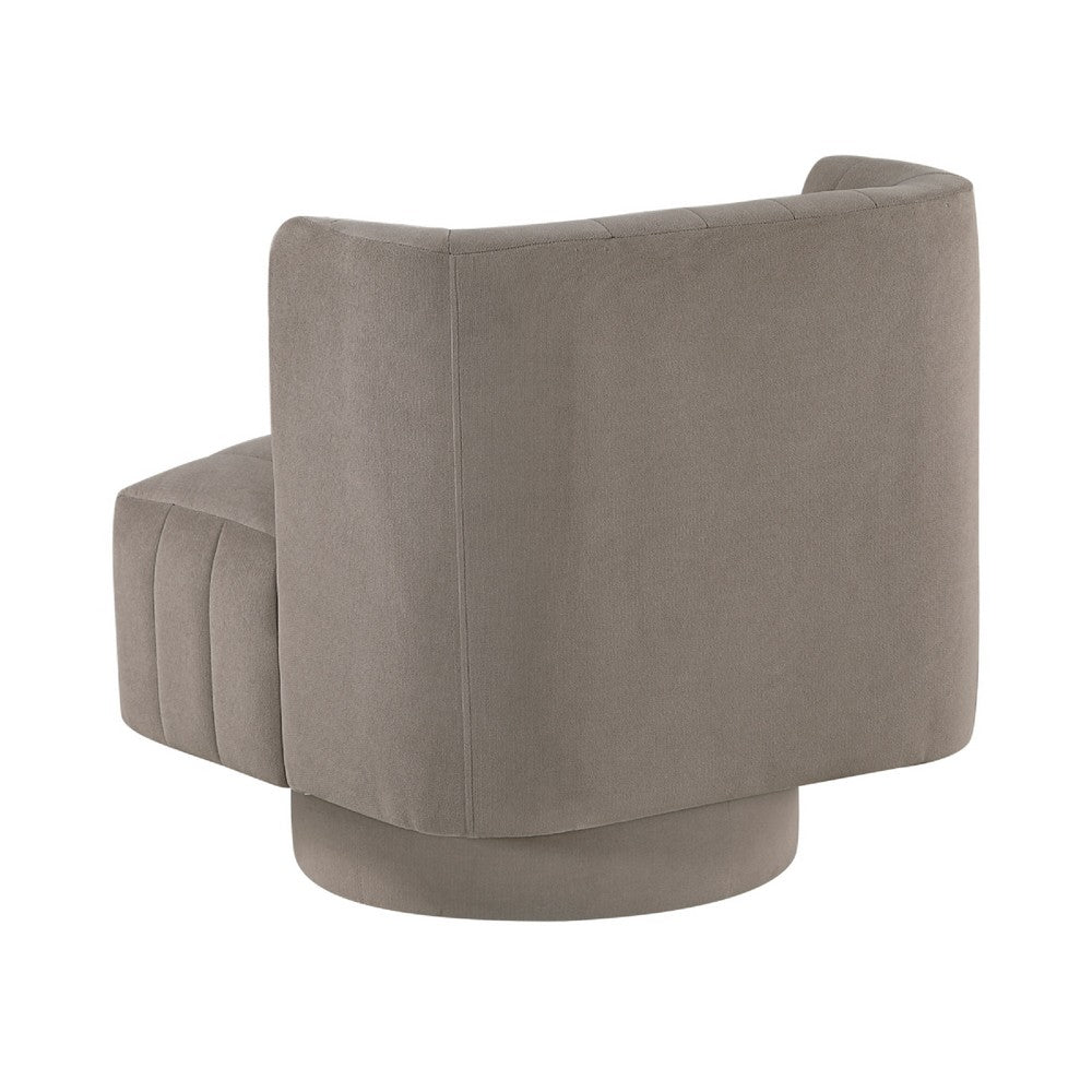 Joya Swivel Accent Chair, Barrel Wingback, Channeled Taupe Gray Polyester - BM346656