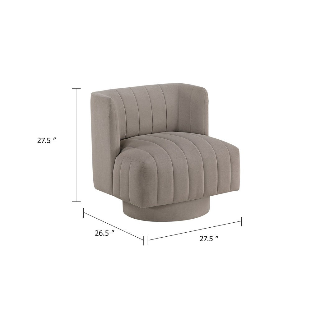 Joya Swivel Accent Chair, Barrel Wingback, Channeled Taupe Gray Polyester - BM346656
