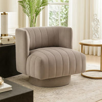 Joya Swivel Accent Chair, Barrel Wingback, Channeled Taupe Gray Polyester - BM346656