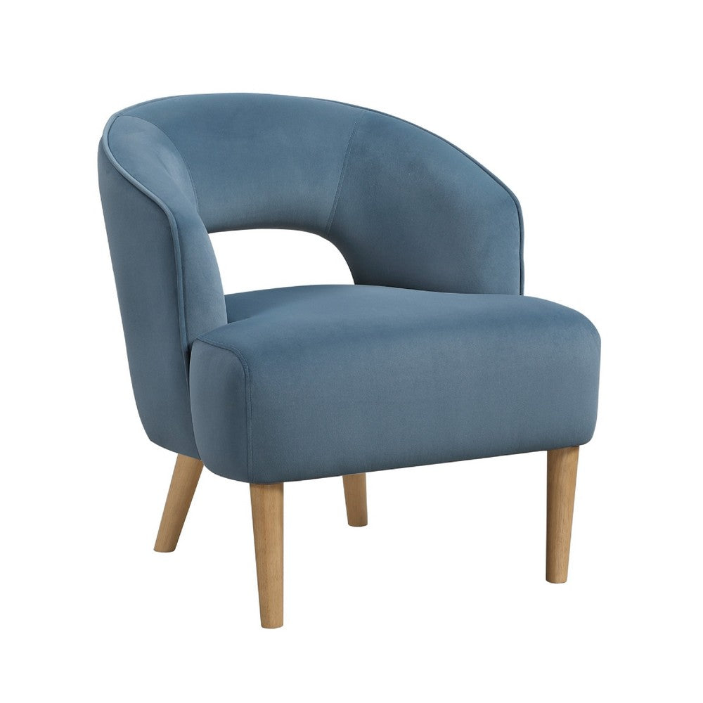 Dora Accent Chair, Open Barrel Back, Blue Velvet, Light Brown Legs - BM346657