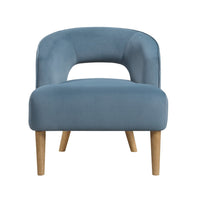Dora Accent Chair, Open Barrel Back, Blue Velvet, Light Brown Legs - BM346657