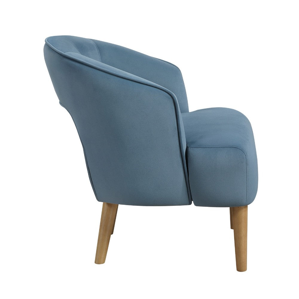 Dora Accent Chair, Open Barrel Back, Blue Velvet, Light Brown Legs - BM346657