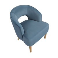 Dora Accent Chair, Open Barrel Back, Blue Velvet, Light Brown Legs - BM346657