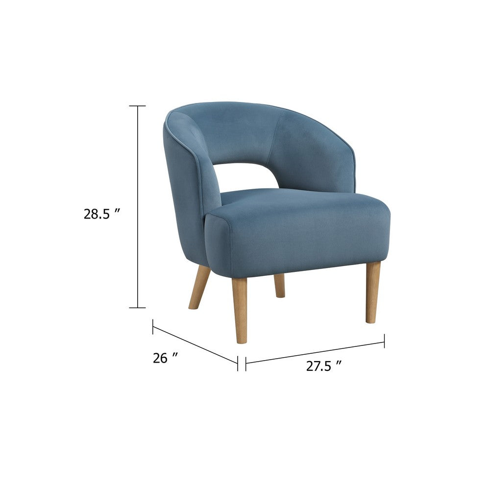 Dora Accent Chair, Open Barrel Back, Blue Velvet, Light Brown Legs - BM346657