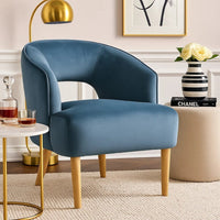 Dora Accent Chair, Open Barrel Back, Blue Velvet, Light Brown Legs - BM346657