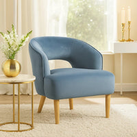 Dora Accent Chair, Open Barrel Back, Blue Velvet, Light Brown Legs - BM346657