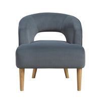 Dora Accent Chair, Open Barrel Back, Dark Gray Velvet, Light Brown Legs - BM346658