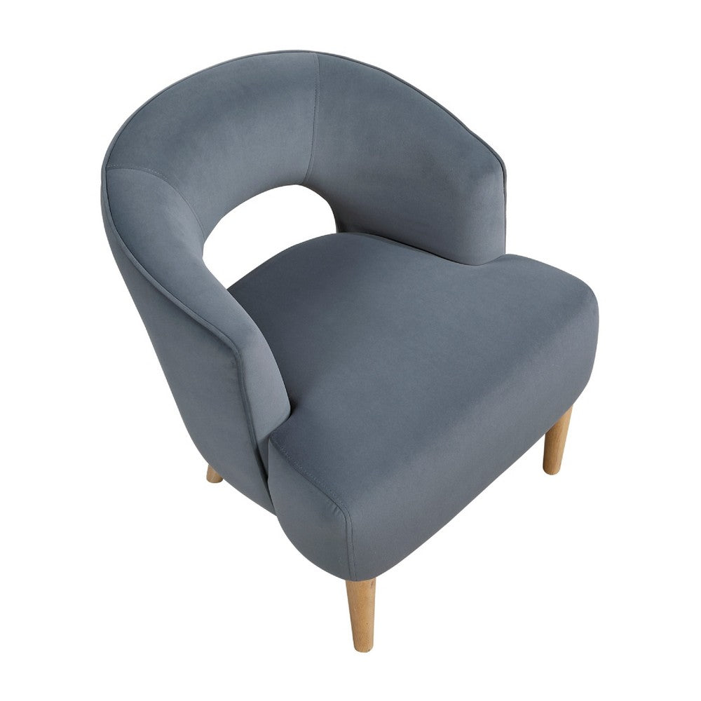 Dora Accent Chair, Open Barrel Back, Dark Gray Velvet, Light Brown Legs - BM346658