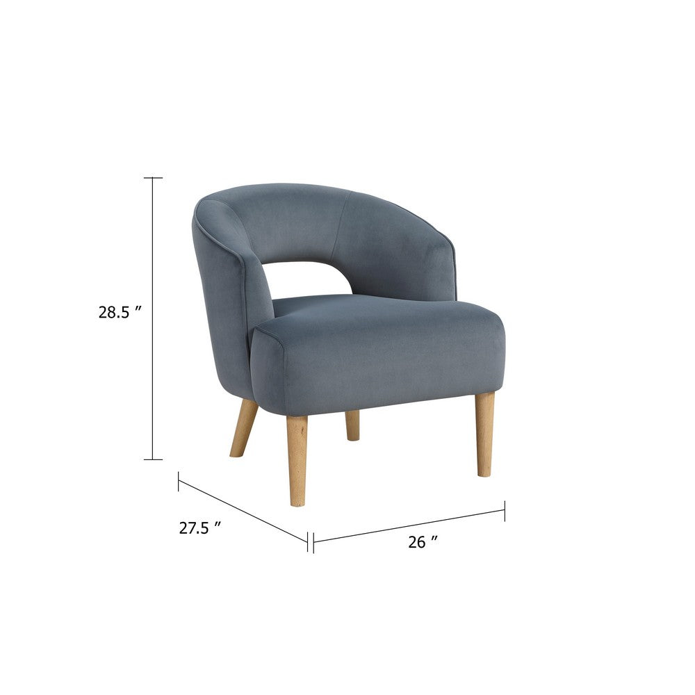 Dora Accent Chair, Open Barrel Back, Dark Gray Velvet, Light Brown Legs - BM346658