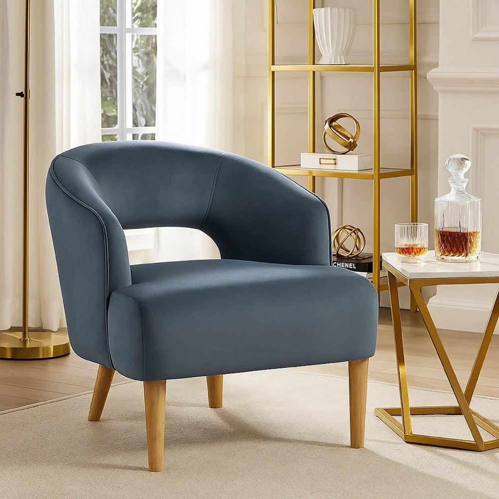 Dora Accent Chair, Open Barrel Back, Dark Gray Velvet, Light Brown Legs - BM346658