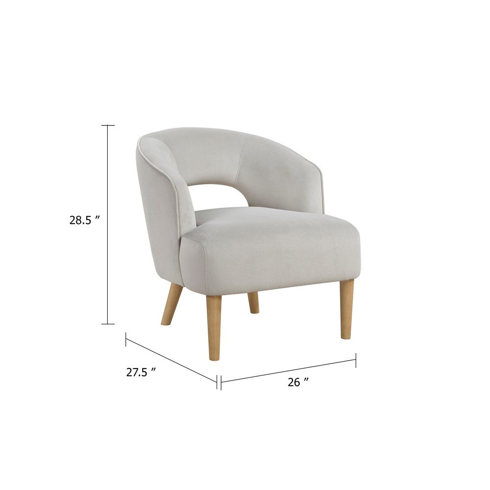 Dora Accent Chair, Open Barrel Back, Gray Velvet, Light Brown Legs - BM346659
