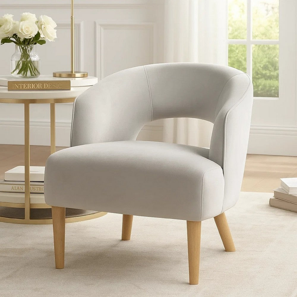 Dora Accent Chair, Open Barrel Back, Gray Velvet, Light Brown Legs - BM346659