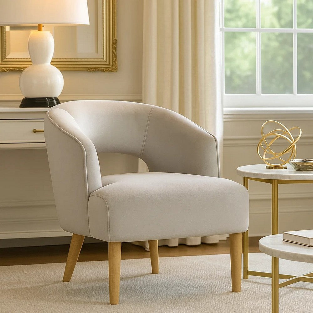Dora Accent Chair, Open Barrel Back, Gray Velvet, Light Brown Legs - BM346659