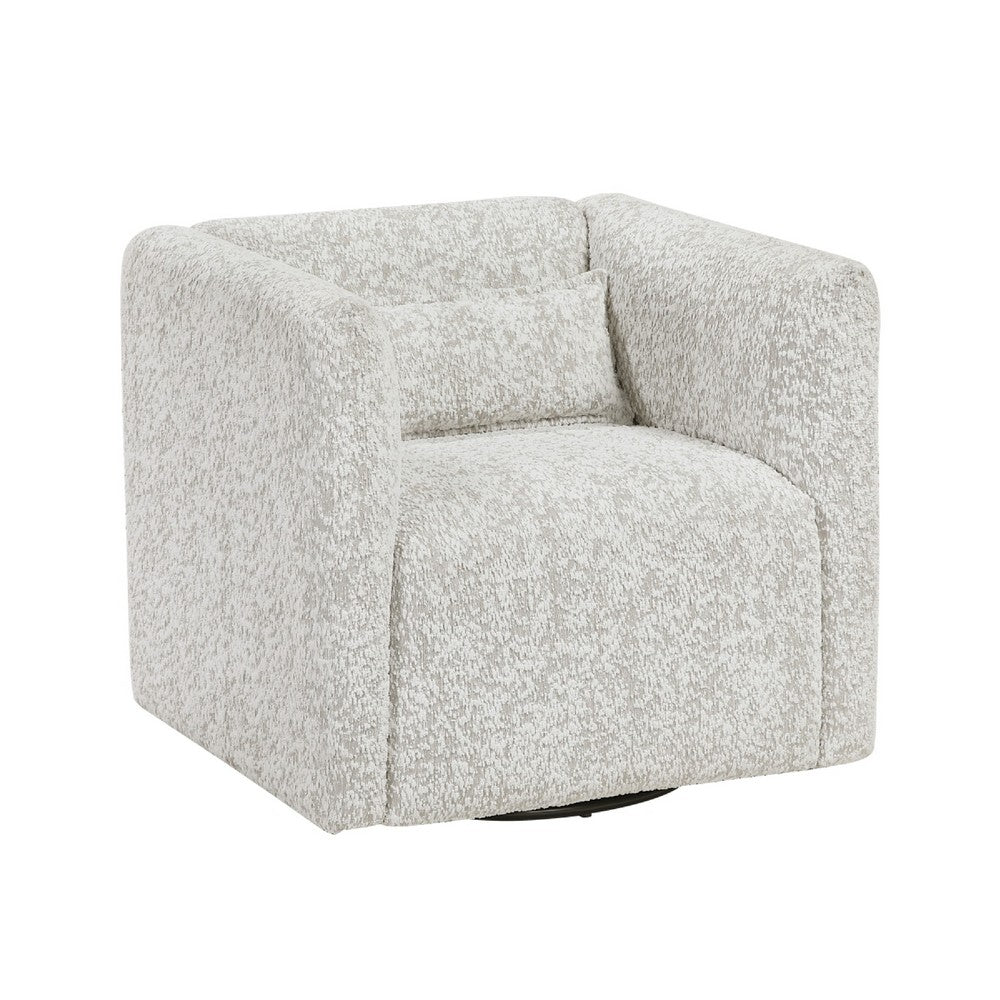 Veena Swivel Cube Chair with Lumbar Pillow, Foam Cushions, Beige Jacquard - BM346661