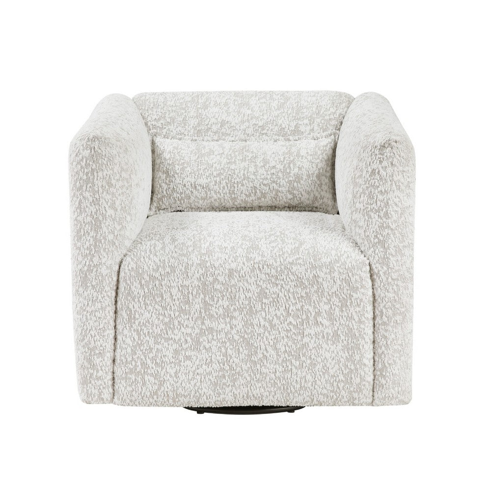 Veena Swivel Cube Chair with Lumbar Pillow, Foam Cushions, Beige Jacquard - BM346661