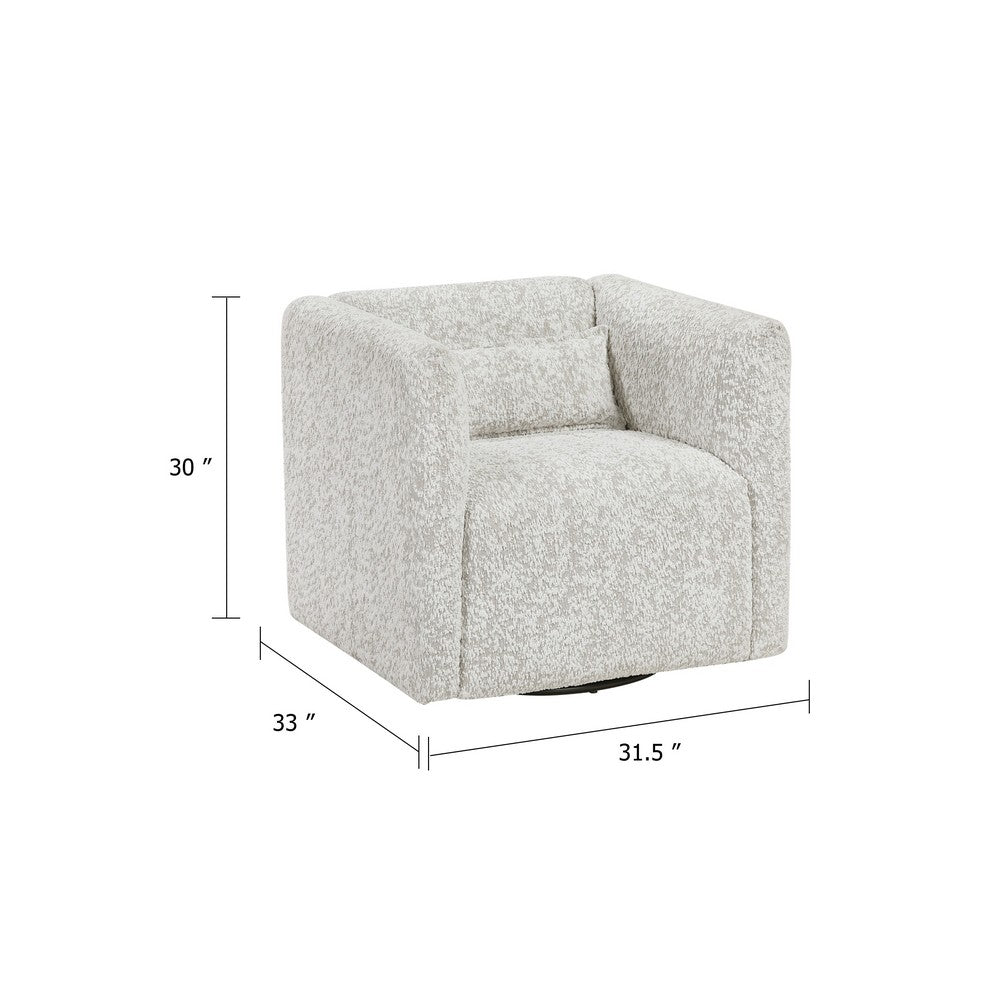 Veena Swivel Cube Chair with Lumbar Pillow, Foam Cushions, Beige Jacquard - BM346661