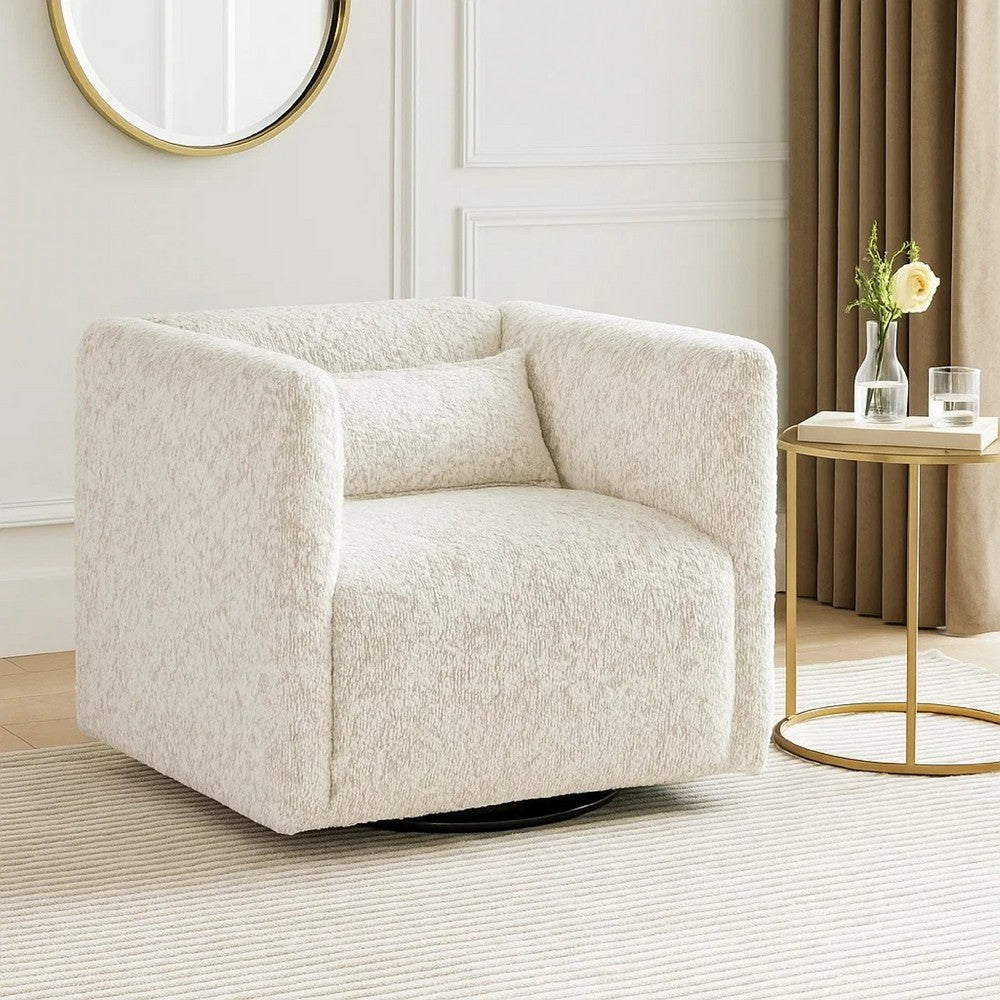 Veena Swivel Cube Chair with Lumbar Pillow, Foam Cushions, Beige Jacquard - BM346661