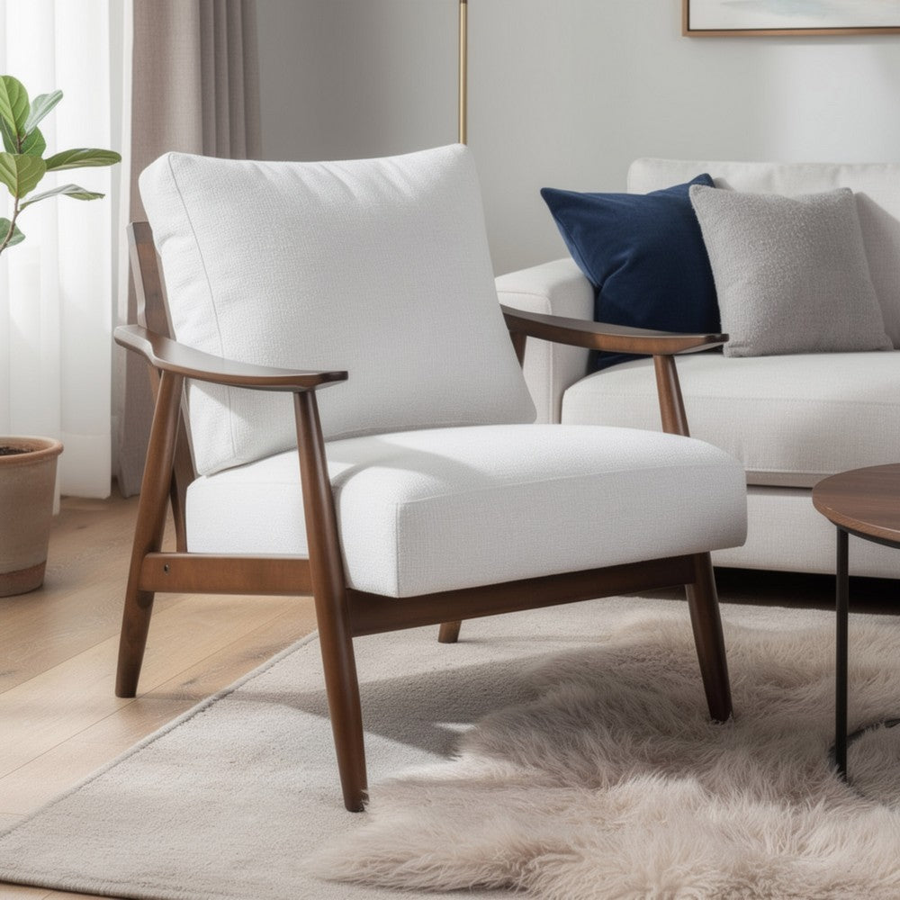 Toni Accent Chair, Foam Fill Beige Polyester, Slat Back Dark Brown Wood - BM346662
