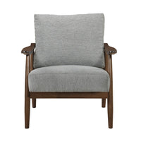 Toni Accent Chair, Foam Fill Gray Polyester, Slat Back Dark Brown Wood - BM346663