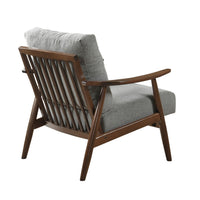 Toni Accent Chair, Foam Fill Gray Polyester, Slat Back Dark Brown Wood - BM346663