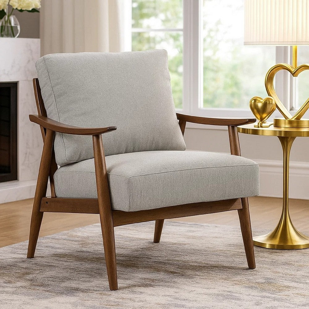 Toni Accent Chair, Foam Fill Gray Polyester, Slat Back Dark Brown Wood - BM346663