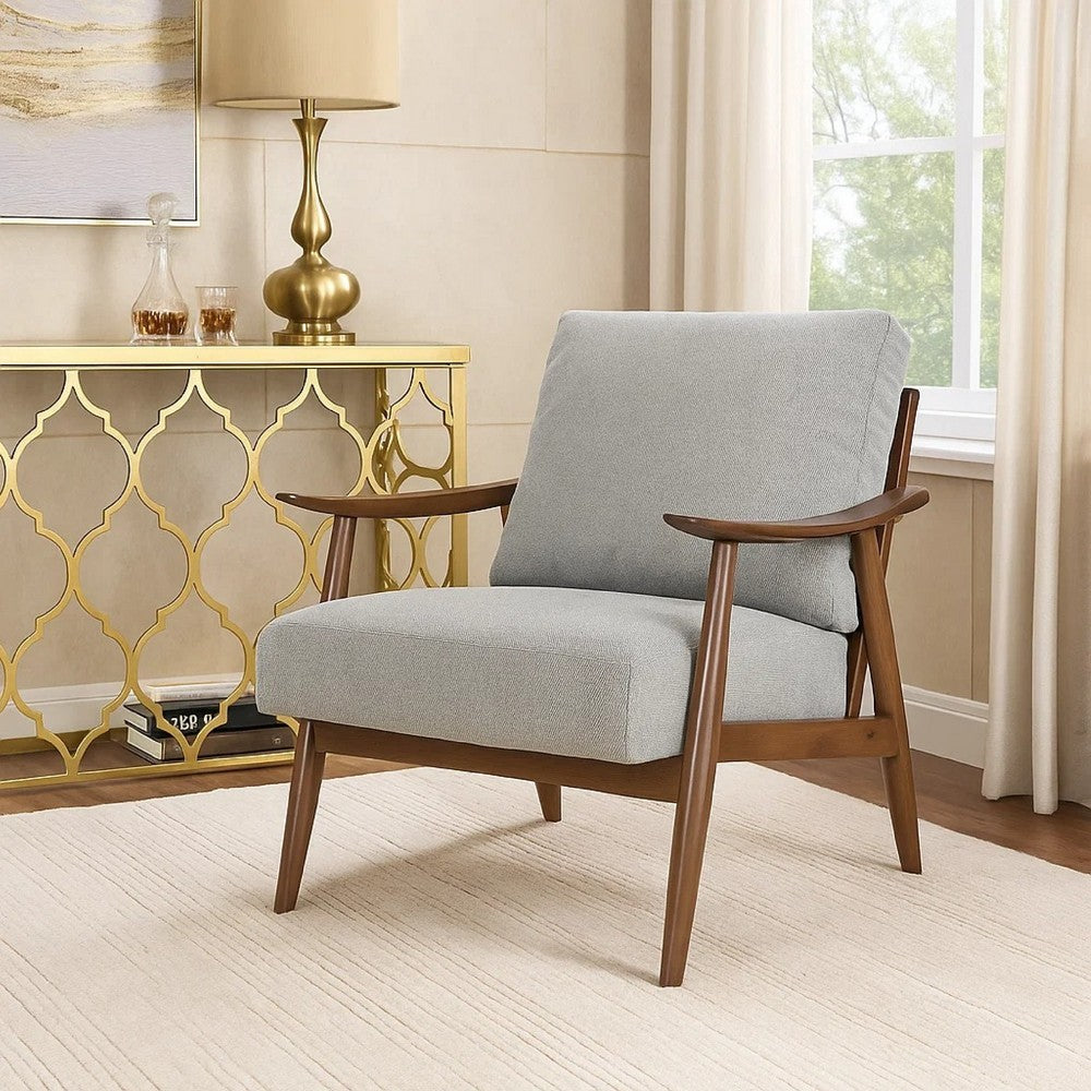 Toni Accent Chair, Foam Fill Gray Polyester, Slat Back Dark Brown Wood - BM346663