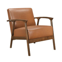 Eva Accent Chair, Foam Fill Cushions, Brown Faux Leather and Wood Frame - BM346664