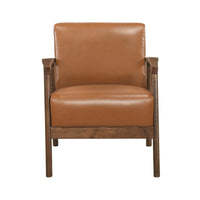 Eva Accent Chair, Foam Fill Cushions, Brown Faux Leather and Wood Frame - BM346664