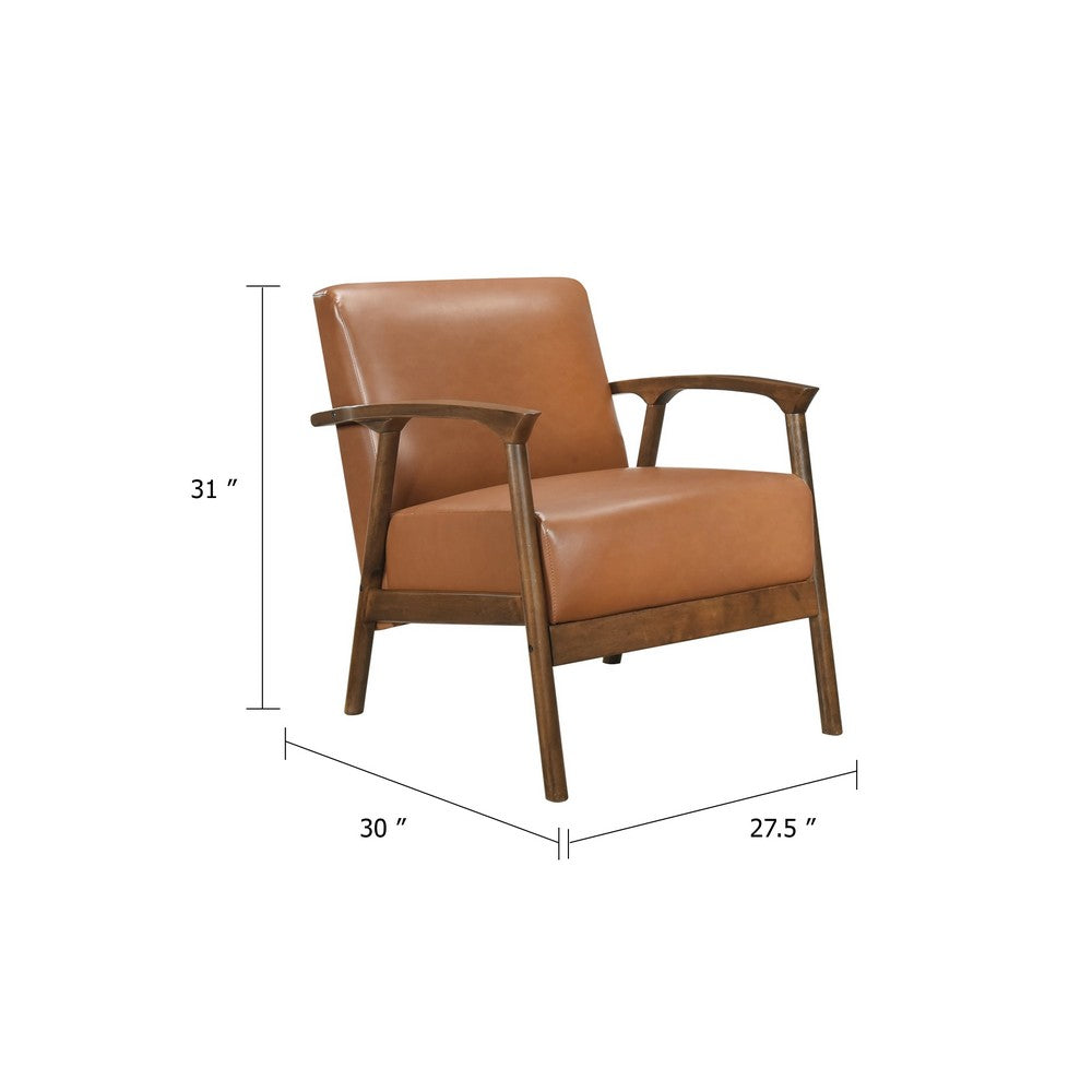 Eva Accent Chair, Foam Fill Cushions, Brown Faux Leather and Wood Frame - BM346664