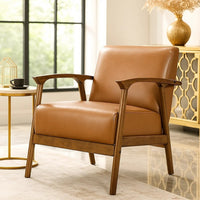 Eva Accent Chair, Foam Fill Cushions, Brown Faux Leather and Wood Frame - BM346664