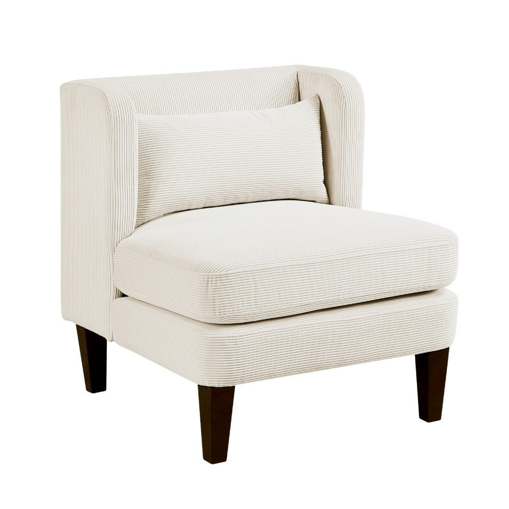 Feya Accent Chair w Lumbar Pillow, Channeled Beige Corduroy, Brown Legs - BM346665