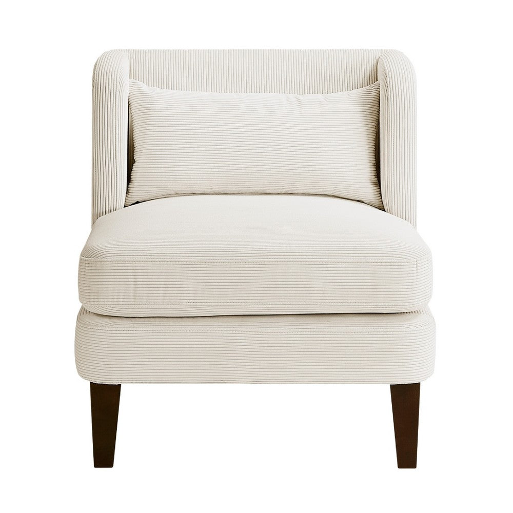 Feya Accent Chair w Lumbar Pillow, Channeled Beige Corduroy, Brown Legs - BM346665